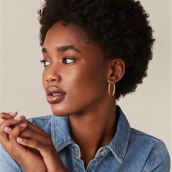 Yellow & White Gold Post Lightweight 20mm Hypoallergic Hoops Earrings for Women - Picture 2 of 6